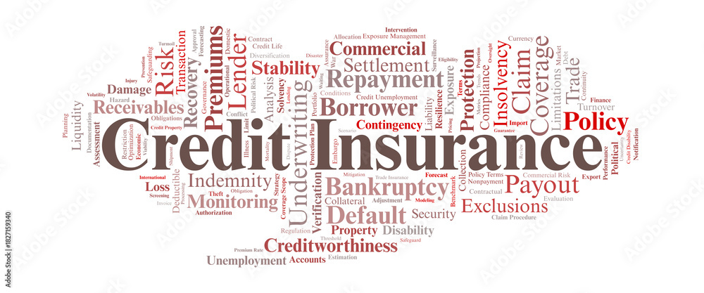 Fototapeta premium Credit Insurance Word Cloud. Key Concepts in Consumer and Trade Credit Protection