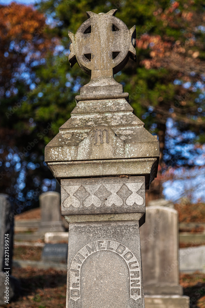 Fototapeta premium Old graveyard memorial in Wilton, Connecticut