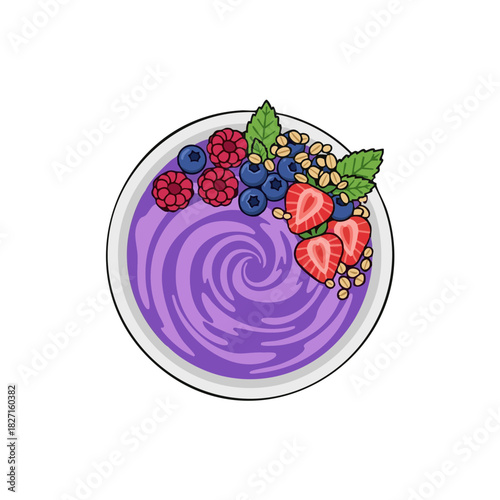 Berry smoothie bowl topped with strawberries and blueberries for Dry January challenge  