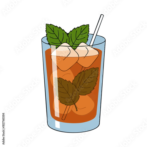 Iced tea with mint and ice cubes in a glass for Dry January challenge  