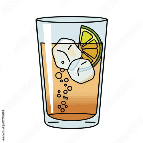 Ginger ale in glass with ice and lemon slice for Dry January challenge  