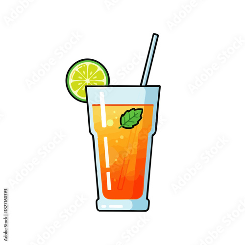 Colorful mocktail in tall glass with lime and mint for Dry January challenge  