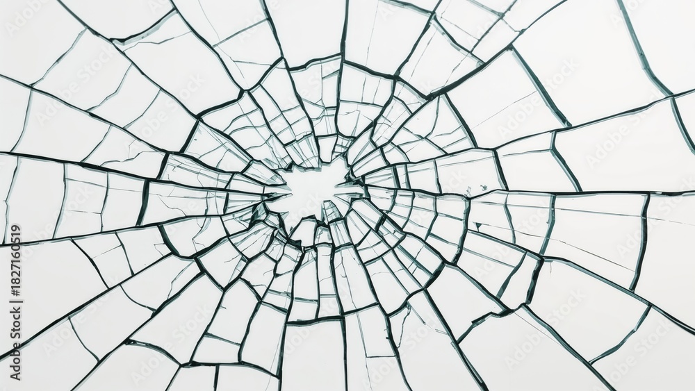 Obraz premium Cracked glass with a star-shaped pattern in the center.