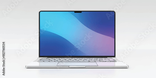A clean and modern illustration of an open laptop designed with precise outlines, balanced geometry, and soft gradient lighting