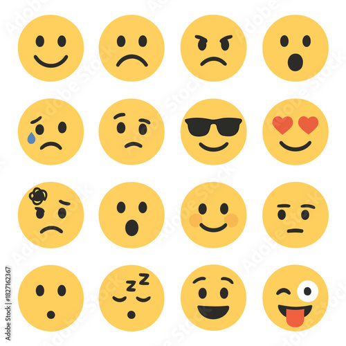 Expressions Array: A visual symphony of diverse emojis, each capturing a unique emotion, offering a versatile range for digital communication and expression. 