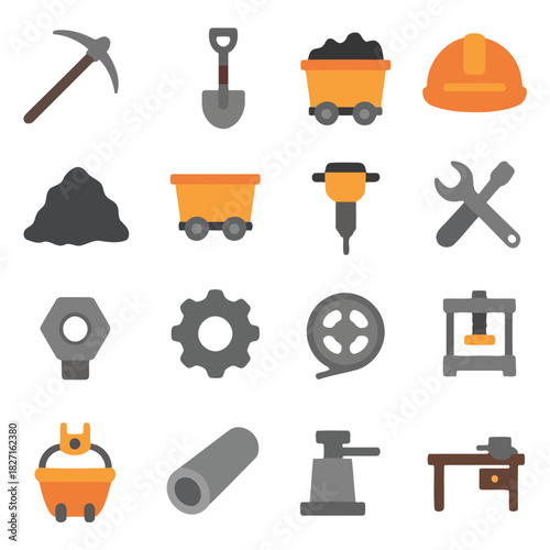 Industrial Tools: An assortment of essential industrial tools, arranged to showcase the breadth of equipment used in industrial settings. From shovels and pickaxes to gears and bolts.
