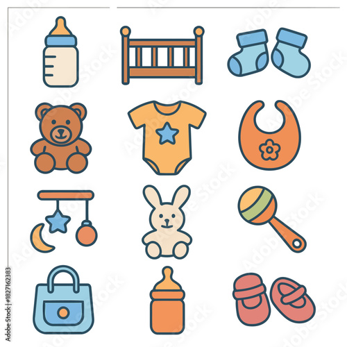 Essentials of Early Years: A charming array of essential items for a newborn's needs, capturing the joy of new beginnings and the comfort of childhood.