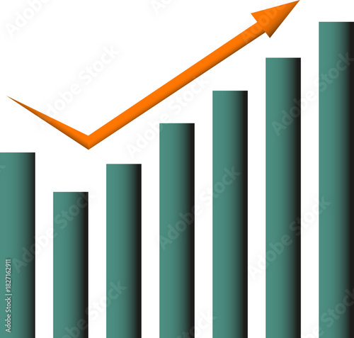 Vector growth chart with rising bars and an upward trend line. Symbol of development, dynamics, success, rating, performance increase in business and economics.