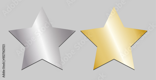 Gold and silver vector stars in a simple style. Icons for signs, award, rating, quality, or festive decoration.