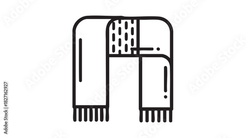 Simple Line Art Icon of a Folded Scarf with Fringe, Representing Warmth and Winter Accessories