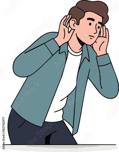 Man Cupping Ears to Hear Better