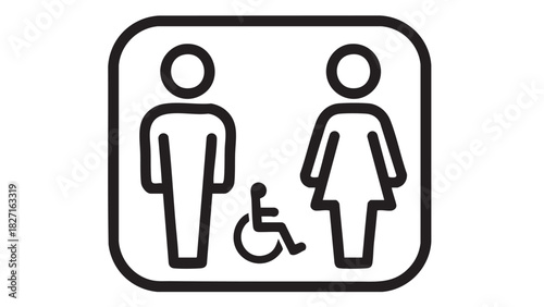 Gender-Neutral Restroom Icon with Accessibility Symbol, Black and White