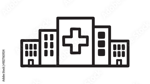 Modern Medical Facility Building with Cross Symbol Representing Healthcare Services