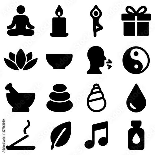 Harmony and Wellness Symbols: A collection of serene, minimalist symbols representing the essence of tranquility, mindfulness, and the journey to inner peace.