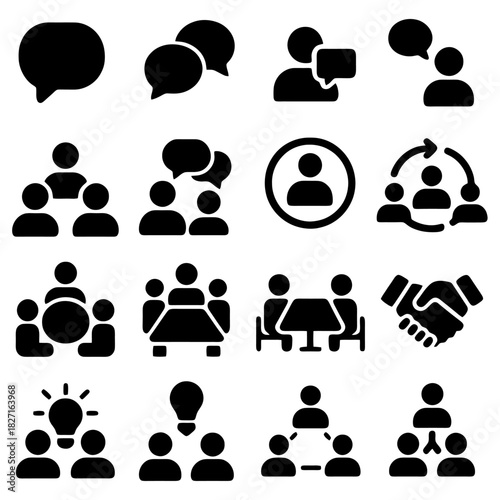 Iconic Collaboration: A graphic collection of diverse icons captures the essence of teamwork, communication, and idea sharing. A visual guide for cooperation.