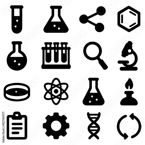 Laboratory Icons: A collection of laboratory icons representing scientific elements and equipment, ideal for illustrating research and experimentation. 