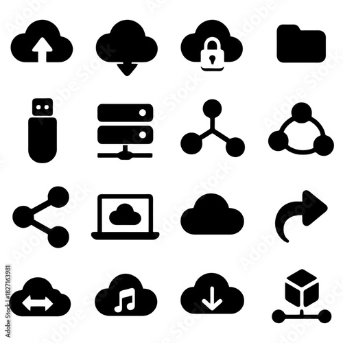 Cloud Icons: A collection of sleek, modern icons representing cloud computing and data sharing.
