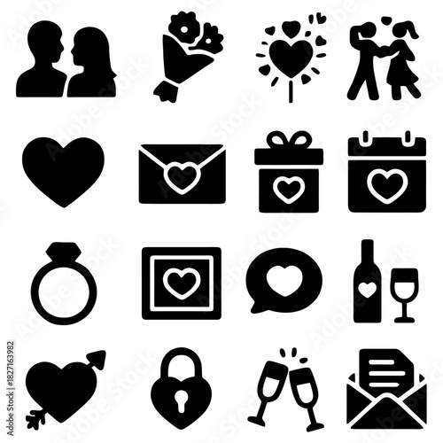 Romantic Collection: A visual symphony of love and affection, featuring iconic symbols of romance, from hearts to rings, celebrating the essence of connection and tenderness.