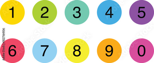 Colorful Number Icons Set – Digits 0–9 in Round Circle Vector