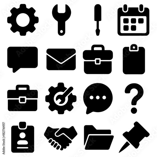 Diverse Icons: A collection of various icons representing diverse concepts, arranged in a visually appealing grid, ideal for conveying information and concepts with clarity and simplicity.