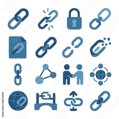 Seamless Connections: A collection of various chain and link symbols, each representing a crucial aspect of connectivity and unity. The vibrant blue hues enhance the visual appeal.