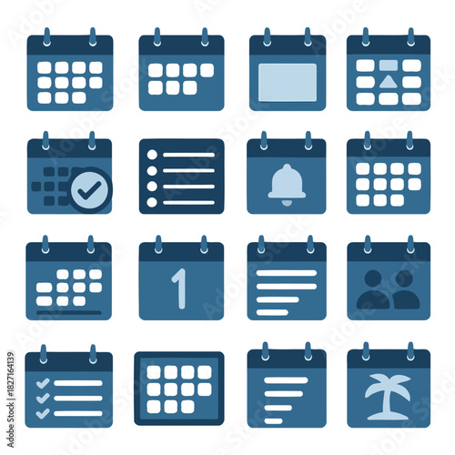 Calendar Icons Collection: A curated collection of diverse calendar icons, each symbolizing key organizational and time-management facets, perfect for a range of design projects.