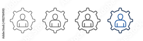 
outline icon set management with gear and person design