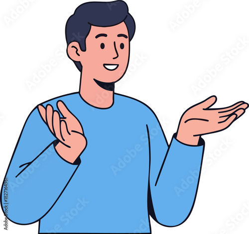 Friendly Young Man Explaining or Presenting an Idea