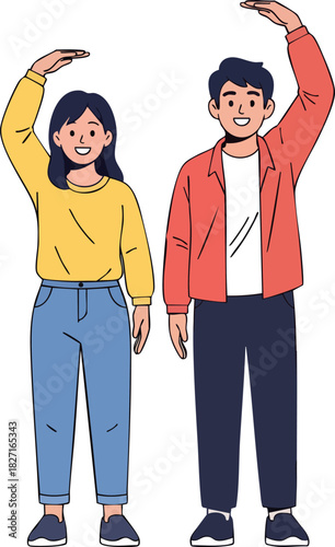 Young Man and Woman Measuring Height Together