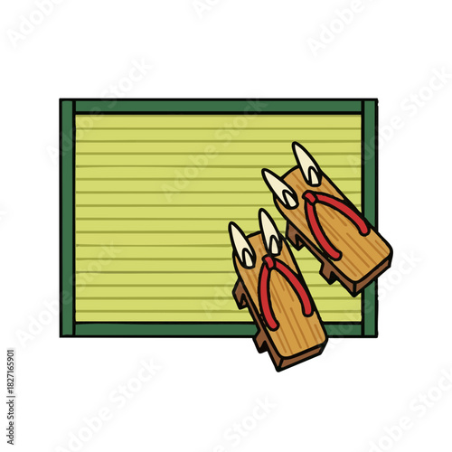 Tatami mat and geta sandals on traditional Japanese flooring for Coming of Age Day  