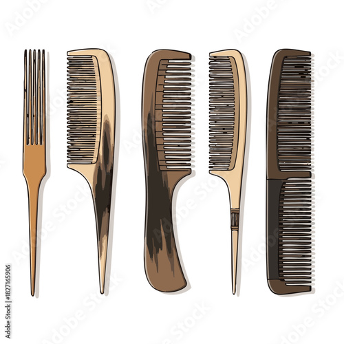 Traditional hair comb set in various shapes and sizes for styling  