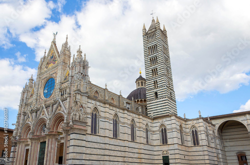 Majestic Gothic Cathedral with Striped Bell Tower