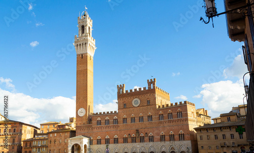 Medieval Tower Framed by Historic Buildings