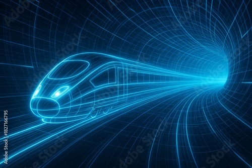 Train is traveling through a tunnel. The tunnel is very long and the train is very long