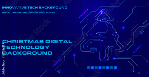 Abstract christmas Background in circuit network digital technology electronic concept. Vector illustration