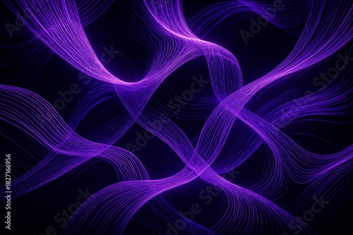 Fototapeta Naklejka Na Ścianę i Meble -  Purple wave with a black background. The purple wave is very long and has a lot of detail