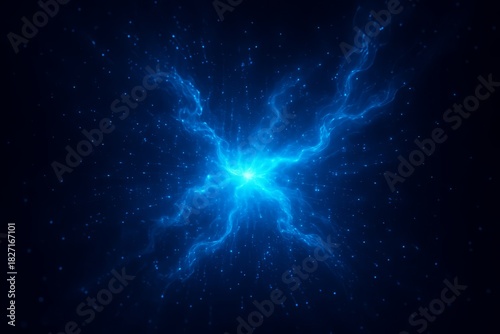 Blue star with a bright light in the middle. The light is surrounded by a blue and white swirl