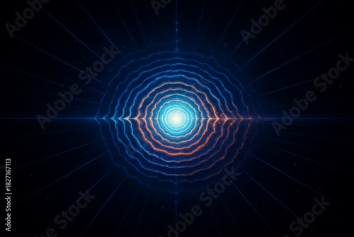 Blue and orange circle with a white dot in the middle. The circle is surrounded by a blue and orange ring