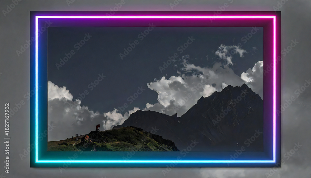 Naklejka premium ネオンカラー。フレーム。グレーの背景。Neon colors. Frame. Gray background.