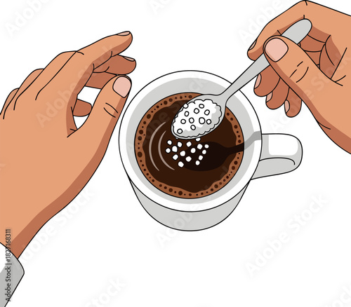 Hands Adding Sugar to a Cup of Coffee