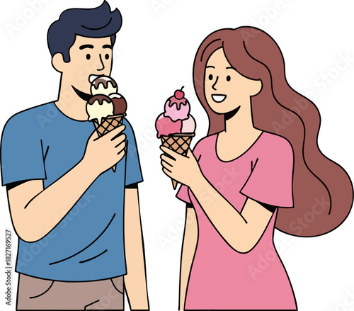 Sweet Serenade: A couple shares an intimate moment, delighting in ice cream, savoring the simple joys of connection and togetherness.
