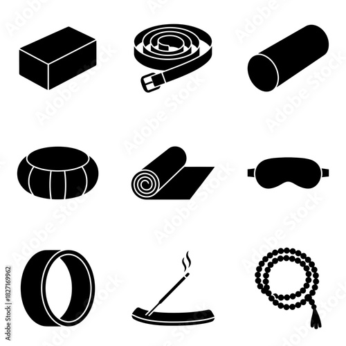 Icon Set of Relaxation and Wellness Accessories in Black  