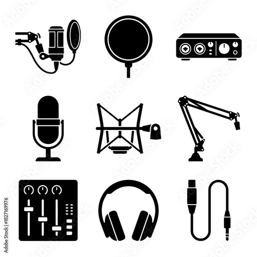 Icon Set of Audio Equipment for Music Production  