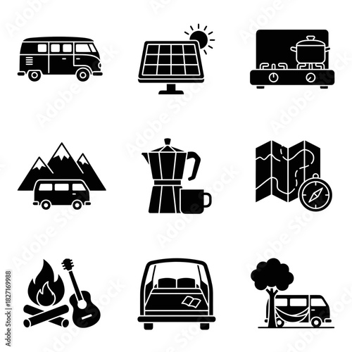 Icon Set for Camping and Outdoor Adventure  