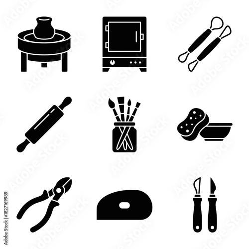 Icon Set of Pottery and Craft Tools  