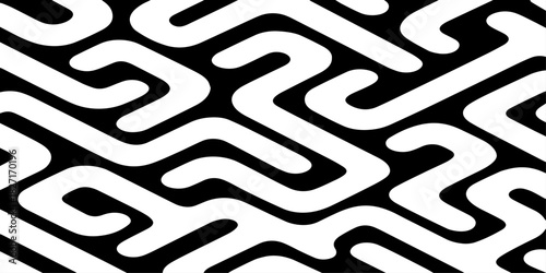 A seamless abstract geometric pattern composed of thick black rounded lines arranged diagonally across a light cream background.