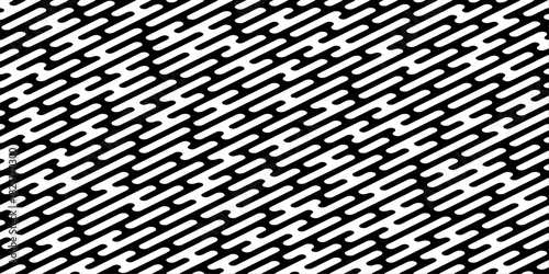 A seamless abstract geometric pattern composed of thick black rounded lines arranged diagonally across a light cream background.