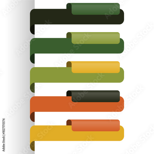 Modern Infographic Vector Template, 6 Colorful Curved Ribbon Steps for Business Presentations, Web Design and Data Visualization