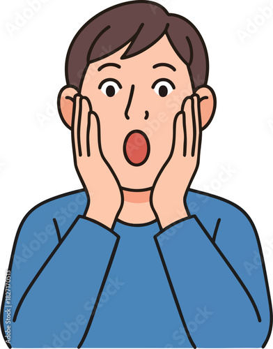 Unveiling Surprise: An animated portrayal of surprise captured with a character's exaggerated open mouth and eyes held a hand to the cheek.