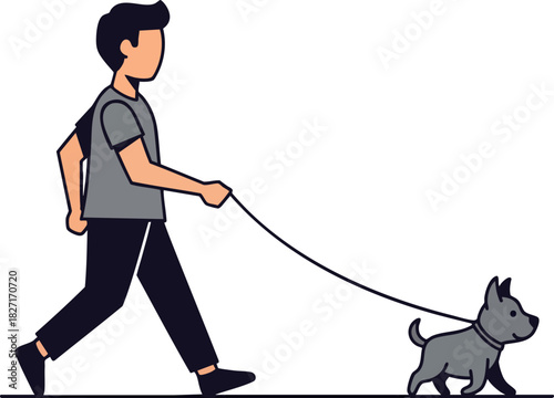 Dog Walk: A human walking the dog and enjoying a stroll together. Demonstrating simple joys of pet ownership and exercise.